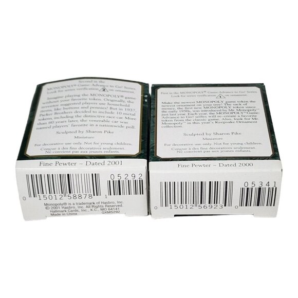 Hallmark Keepsake Pewter Monopoly Pieces Miniature Christmas Tree Ornament Set - Picture 5 of 5